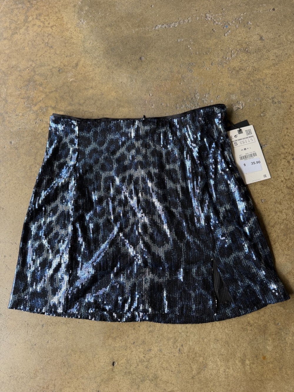 Zara Black Sequin Leopard Mini Skirt